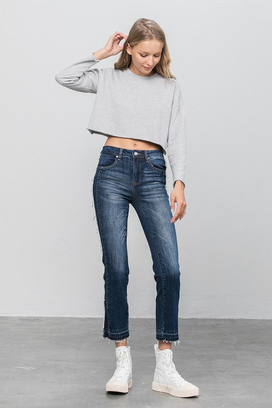 Frayed Hem Cropped Straight Jeans - Sleekdenim.com