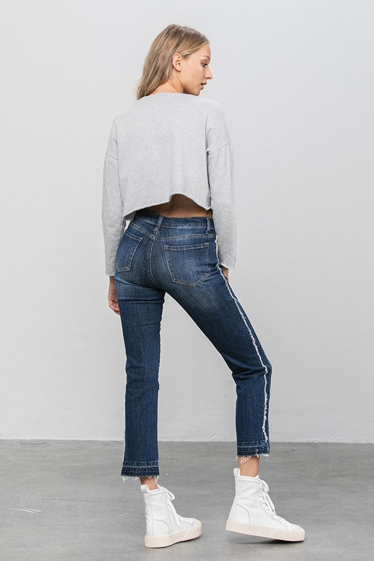 Frayed Hem Cropped Straight Jeans - Sleekdenim.com