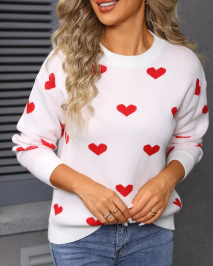 Valentine's Day Heart Pattern Dropped Shoulder Sweater - Sleekdenim.com