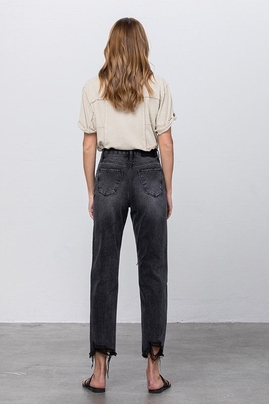 High Rise Ripped Frayed Hem Mom Jeans - Sleekdenim.com