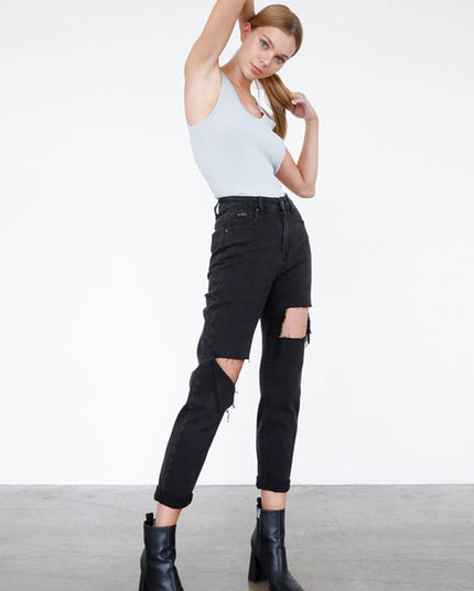 HIGH RISE DISTRESSED ANKLE JEANS - Sleekdenim.com