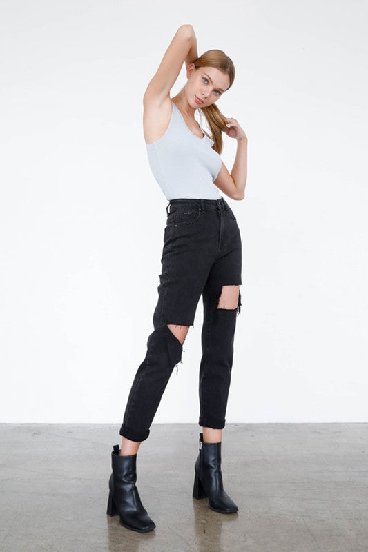 HIGH RISE DISTRESSED ANKLE JEANS - Sleekdenim.com