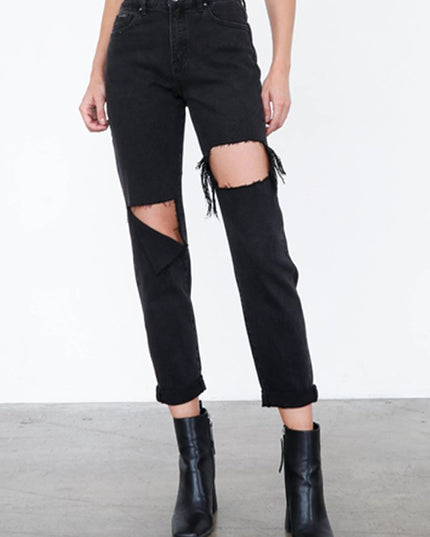 HIGH RISE DISTRESSED ANKLE JEANS - Sleekdenim.com