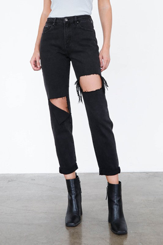 HIGH RISE DISTRESSED ANKLE JEANS - Sleekdenim.com