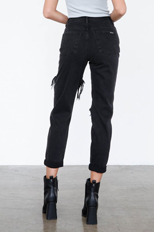 HIGH RISE DISTRESSED ANKLE JEANS - Sleekdenim.com