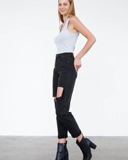 HIGH RISE DISTRESSED ANKLE JEANS - Sleekdenim.com