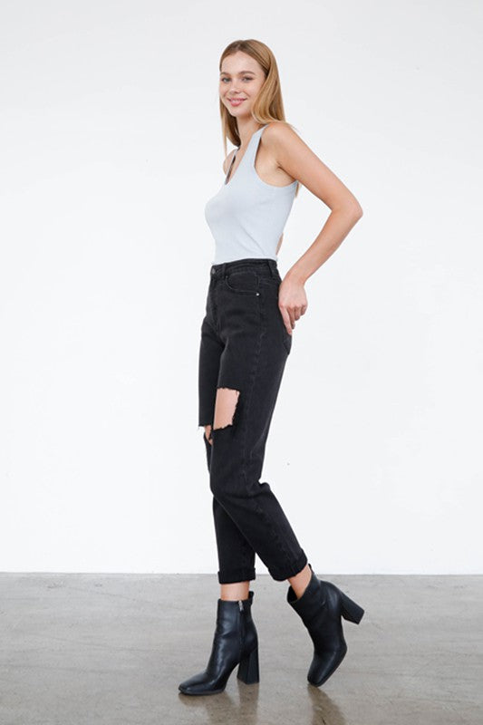 HIGH RISE DISTRESSED ANKLE JEANS - Sleekdenim.com