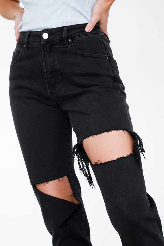 HIGH RISE DISTRESSED ANKLE JEANS - Sleekdenim.com