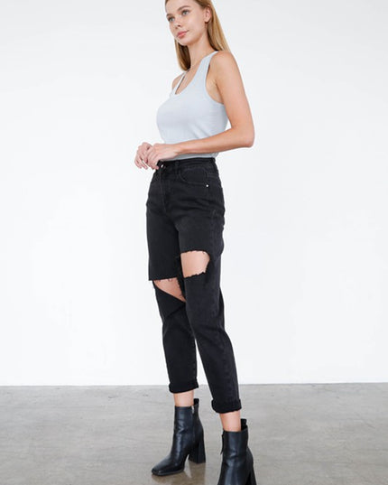 HIGH RISE DISTRESSED ANKLE JEANS - Sleekdenim.com