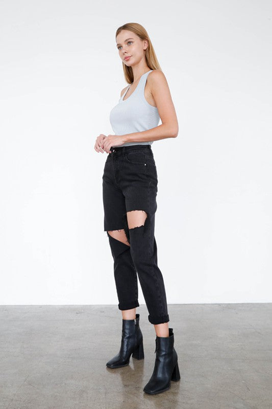 HIGH RISE DISTRESSED ANKLE JEANS - Sleekdenim.com