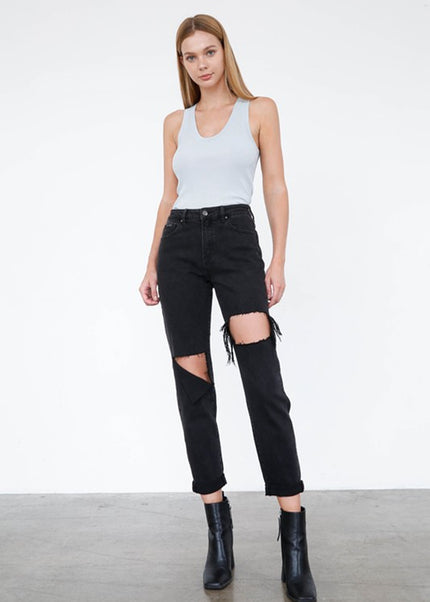 HIGH RISE DISTRESSED ANKLE JEANS - Sleekdenim.com