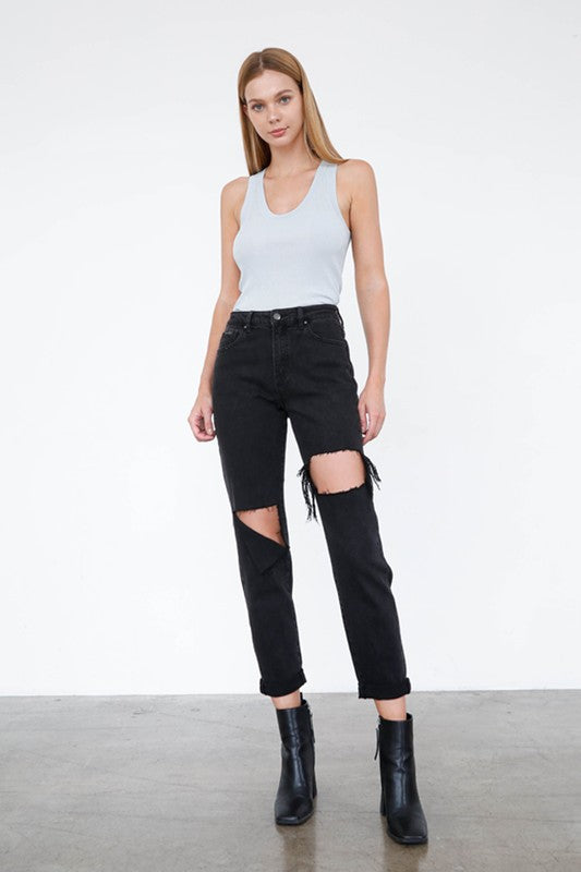 HIGH RISE DISTRESSED ANKLE JEANS - Sleekdenim.com