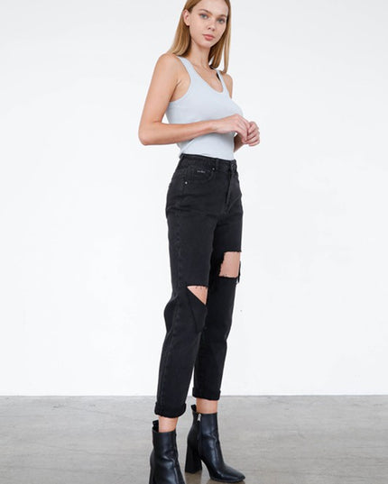 HIGH RISE DISTRESSED ANKLE JEANS - Sleekdenim.com