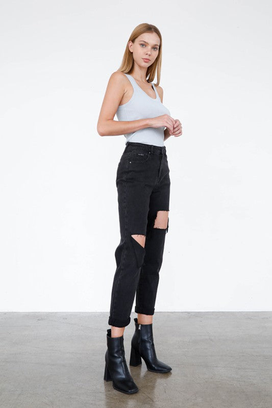 HIGH RISE DISTRESSED ANKLE JEANS - Sleekdenim.com