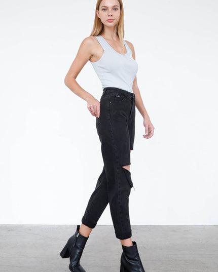 HIGH RISE DISTRESSED ANKLE JEANS - Sleekdenim.com