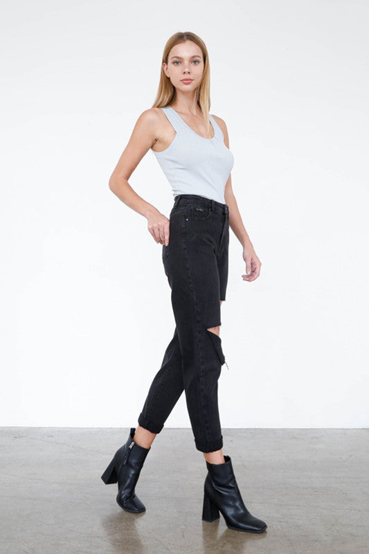HIGH RISE DISTRESSED ANKLE JEANS - Sleekdenim.com