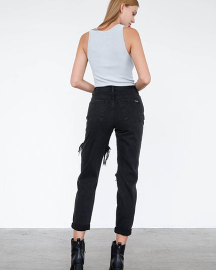 HIGH RISE DISTRESSED ANKLE JEANS - Sleekdenim.com
