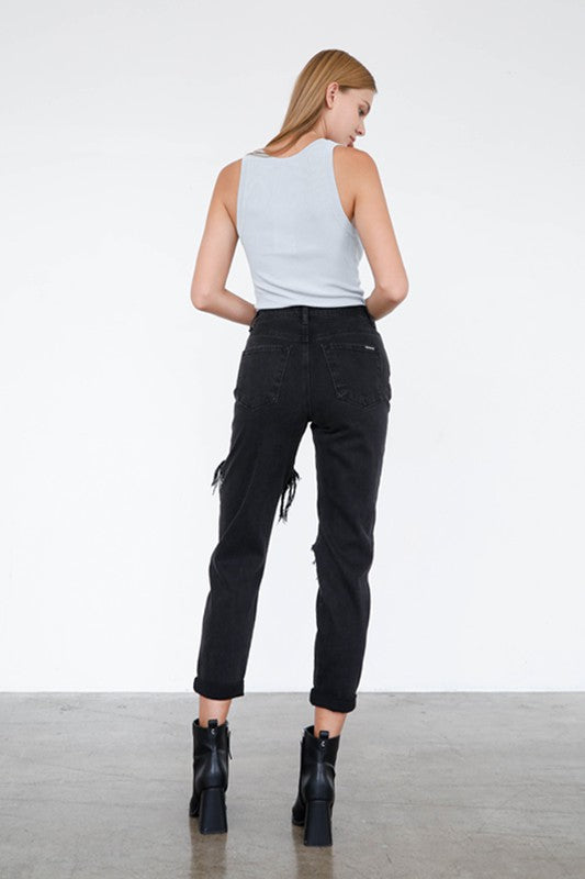 HIGH RISE DISTRESSED ANKLE JEANS - Sleekdenim.com