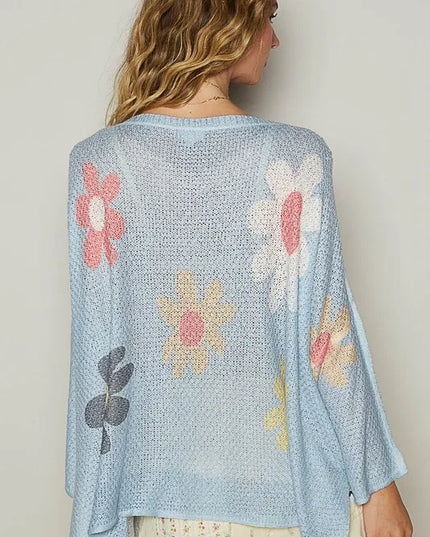 POL Flower Dropped Shoulder Long Sleeve Knit Top - Sleekdenim.com