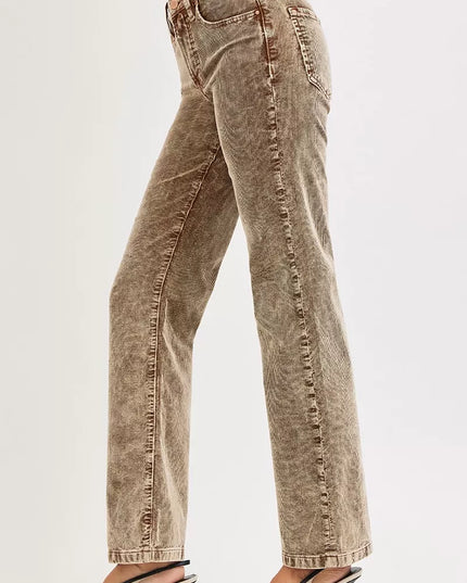 RISEN Tummy Control Mid Rise Straight Leg Corduroy Pants - Sleekdenim.com
