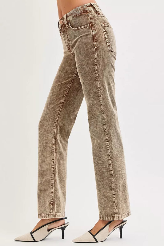 RISEN Tummy Control Mid Rise Straight Leg Corduroy Pants - Sleekdenim.com