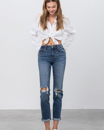 MID-RISE SLIM BOYFRIEND JEANS - Sleekdenim.com