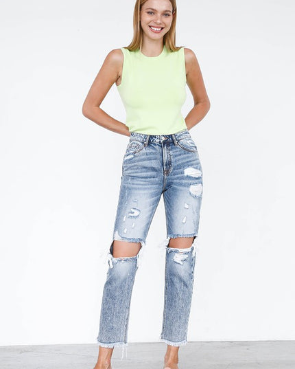 HIGH RISE STRAIGHT JEANS - Sleekdenim.com