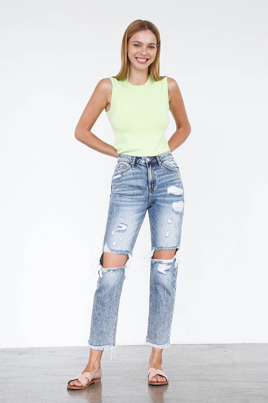 HIGH RISE STRAIGHT JEANS - Sleekdenim.com