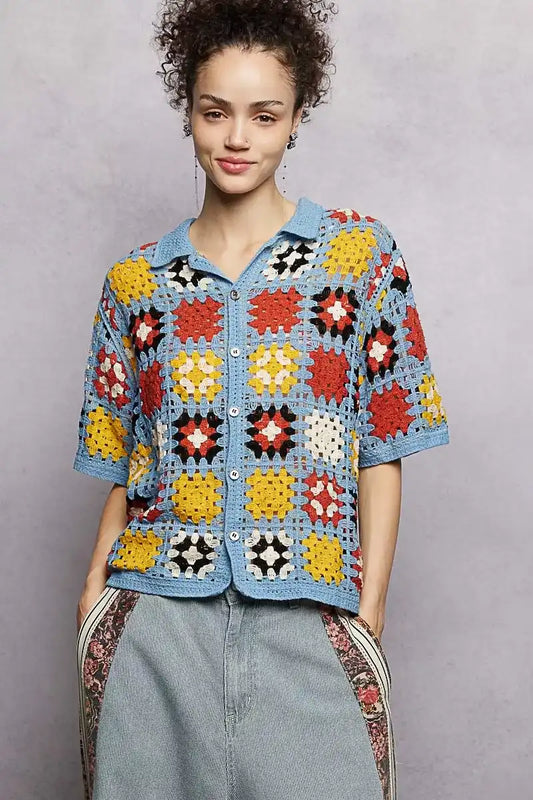 POL Crochet Short Sleeve Relaxed Fit Shirt - Sleekdenim.com