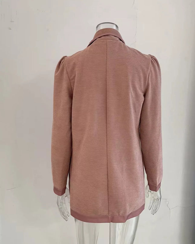 Texture Knit Double-Breasted Blazer - Sleekdenim.com