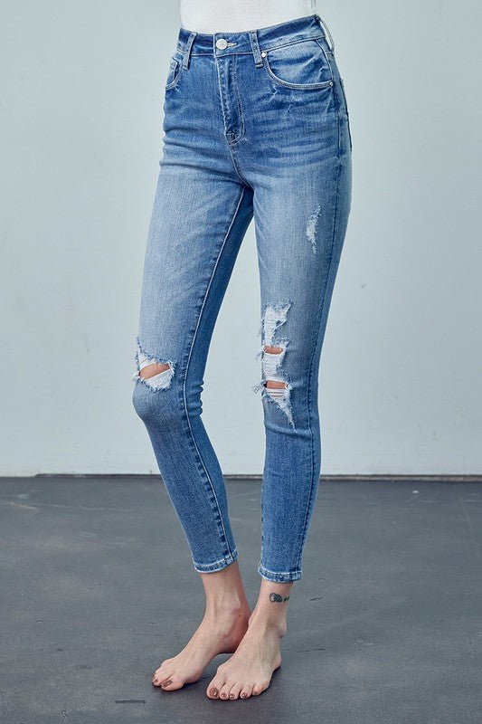 HIGH RISE ANKLE SKINNY JEANS | Sleekdenim.com