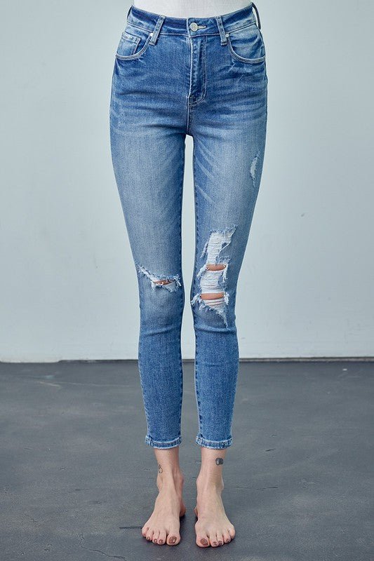 HIGH RISE ANKLE SKINNY JEANS | Sleekdenim.com