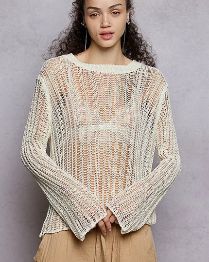 POL Openwork Round Neck Knit Cover Up - Sleekdenim.com
