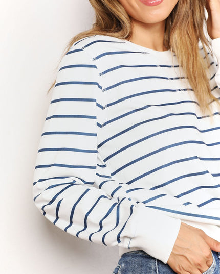 Double Take Striped Long Sleeve Round Neck Top - Sleekdenim.com
