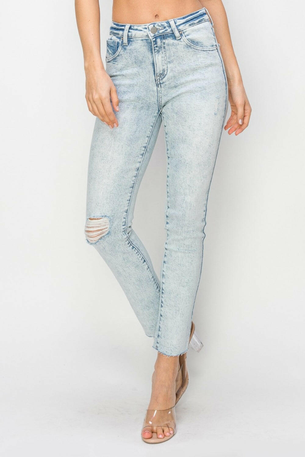 Risen Full Size High Rise Distressed Skinny Jeans Light