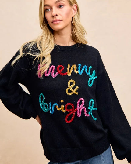 BiBi Tinsel Lettering Christmas Sweater - Sleekdenim.com