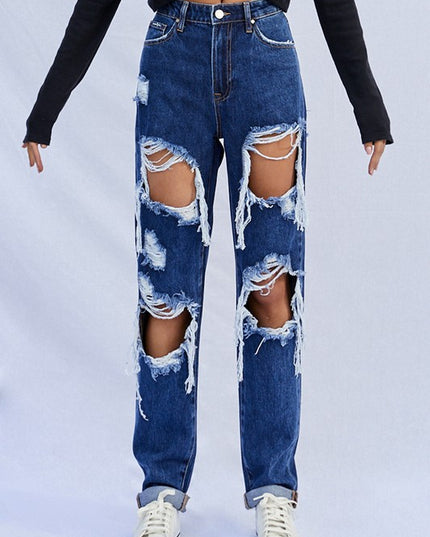 High Waist Ripped Baggy Jeans - Sleekdenim.com
