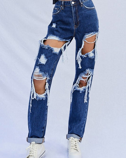 High Waist Ripped Baggy Jeans - Sleekdenim.com