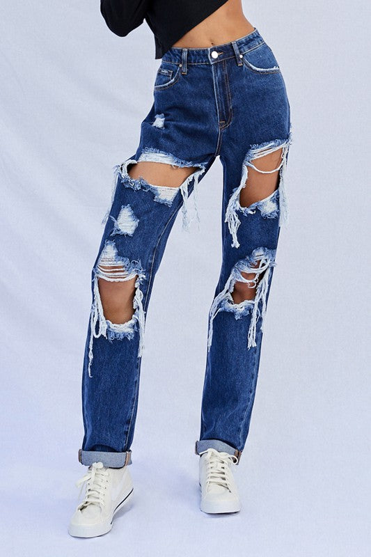 High Waist Ripped Baggy Jeans - Sleekdenim.com