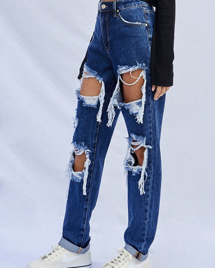 High Waist Ripped Baggy Jeans - Sleekdenim.com
