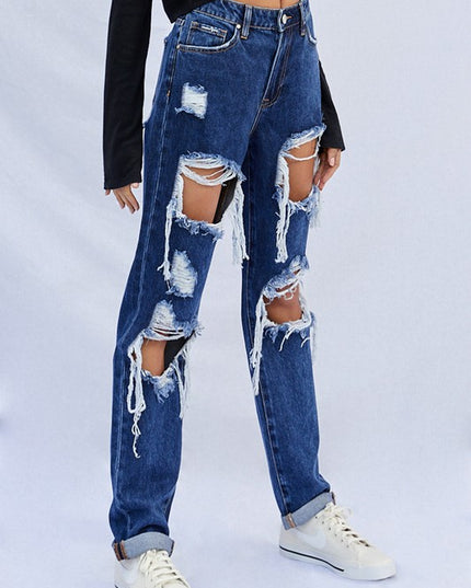 High Waist Ripped Baggy Jeans - Sleekdenim.com