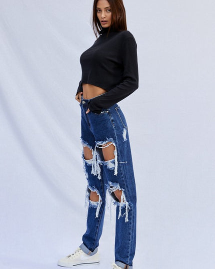 High Waist Ripped Baggy Jeans - Sleekdenim.com