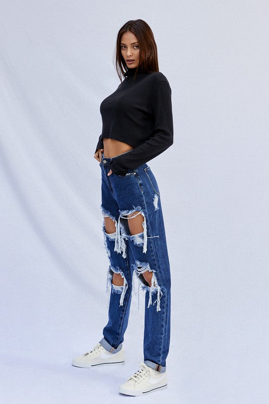 High Waist Ripped Baggy Jeans - Sleekdenim.com