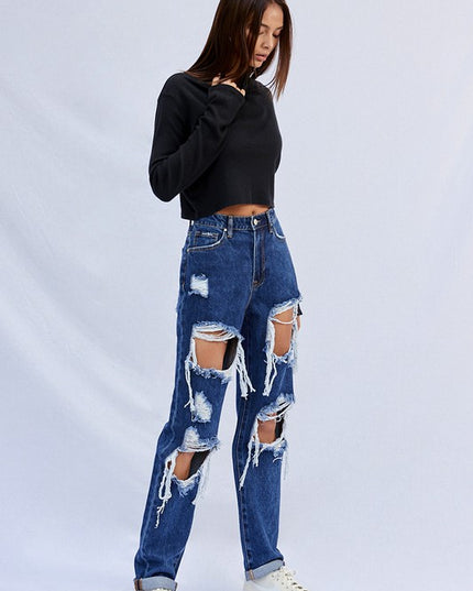 High Waist Ripped Baggy Jeans - Sleekdenim.com