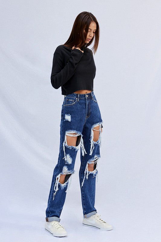 High Waist Ripped Baggy Jeans - Sleekdenim.com