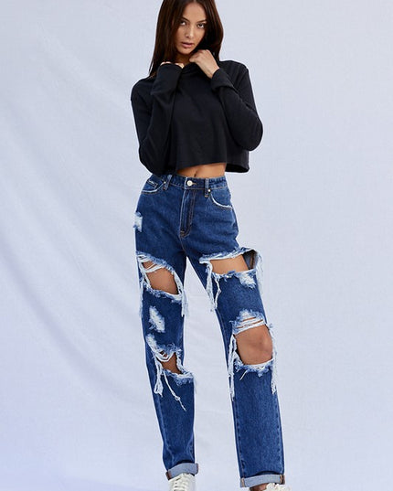 High Waist Ripped Baggy Jeans - Sleekdenim.com