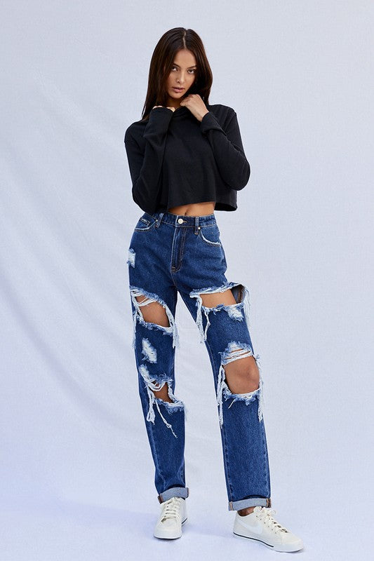 High Waist Ripped Baggy Jeans - Sleekdenim.com