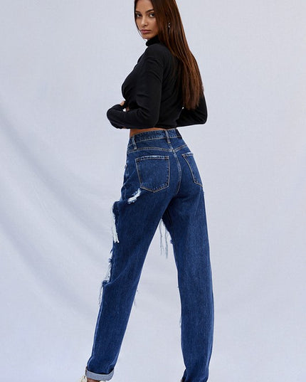 High Waist Ripped Baggy Jeans - Sleekdenim.com