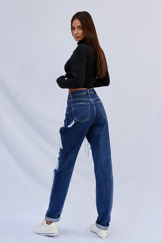 High Waist Ripped Baggy Jeans - Sleekdenim.com