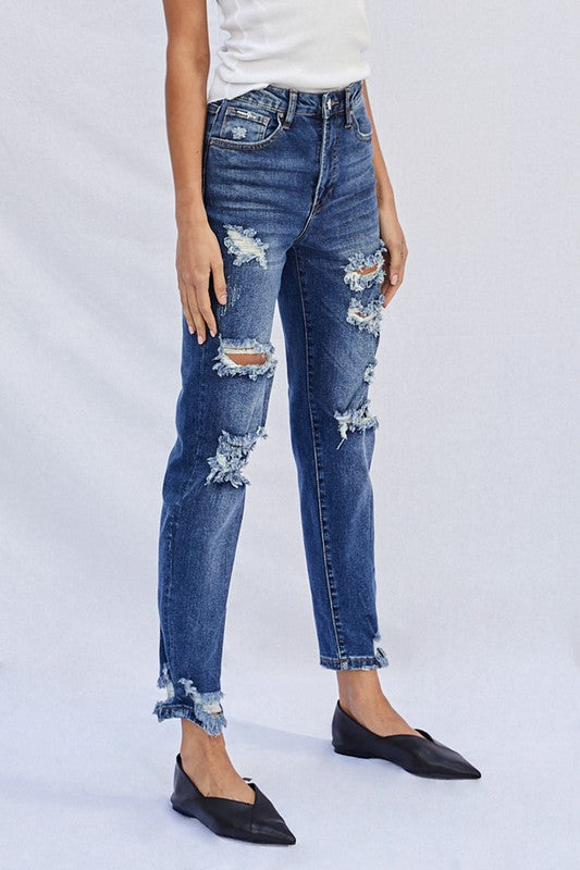 High Waist Ripped Boyfriend Jeans - Sleekdenim.com